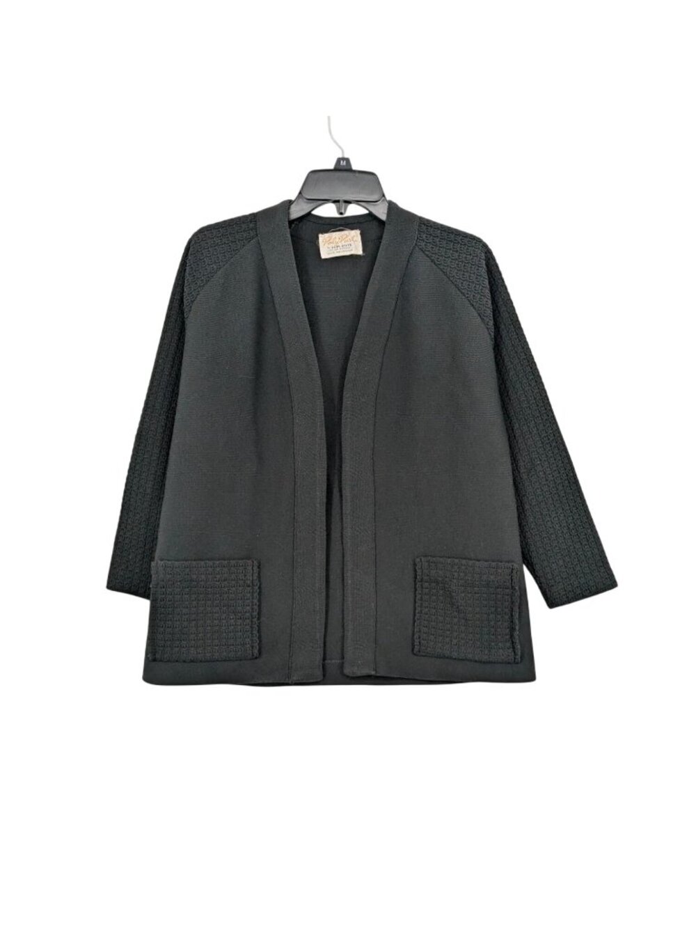 Vtg 70s Poly Hedy Knits Cardigan Open Front Textured Minimalist 80s USA Size M/L